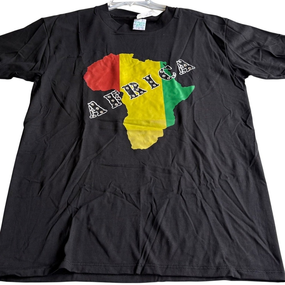 Vintage Africa Map Graphic Studded T-Shirt Tee Black Mens Large L
